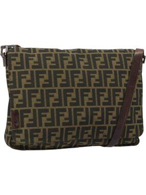FENDI Zucca Canvas Shoulder Bag Black Brown